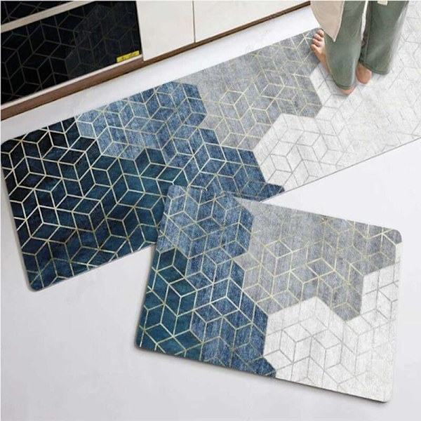 Halkskyddsköksmatta för diskho, geometriskt mönster, set med 2 absorberande golvmattor för kök, mjuk löpare 40 x 60+40 x 120cm(stil 1)-