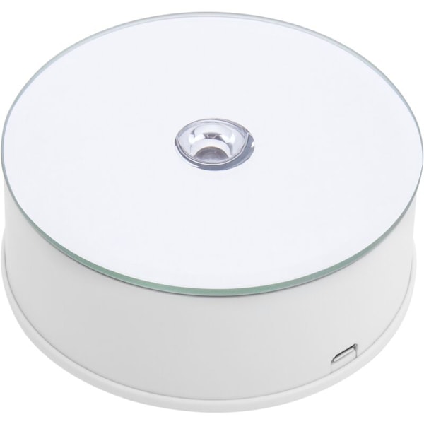 Elektrisk roterende base 10 cm hvit med speil. Roterende plattform med LED-belysning
