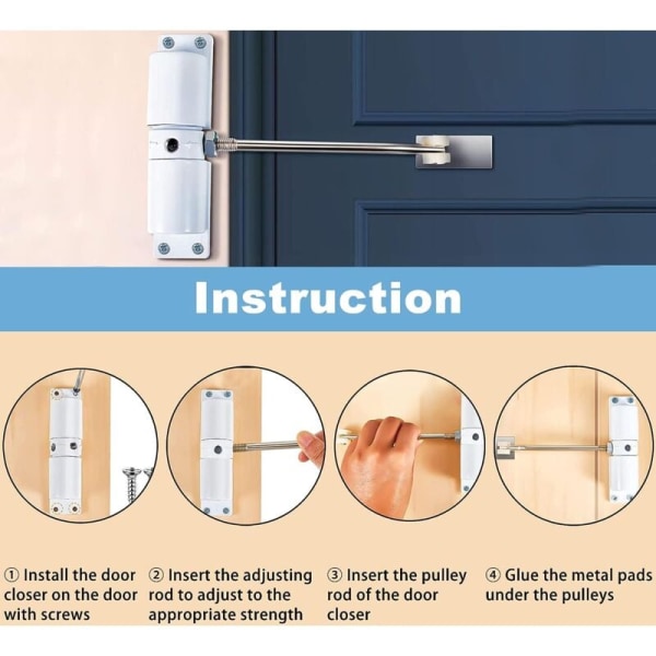 2 stk. Automatisk dørlukker, justerbar fjederdørlukker til døre op til 40 kg, Groom dørlukker med justeringsstang, monteringsplade og skrue