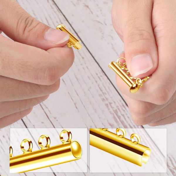 8 Stykker 4 Størrelser Skyve Spenne Lås Halskjede Kobling Multi Strands Skyve Spenner med Oppbevaringsboks for Lagdelt Armbånd Halskjede Smykker Håndverk