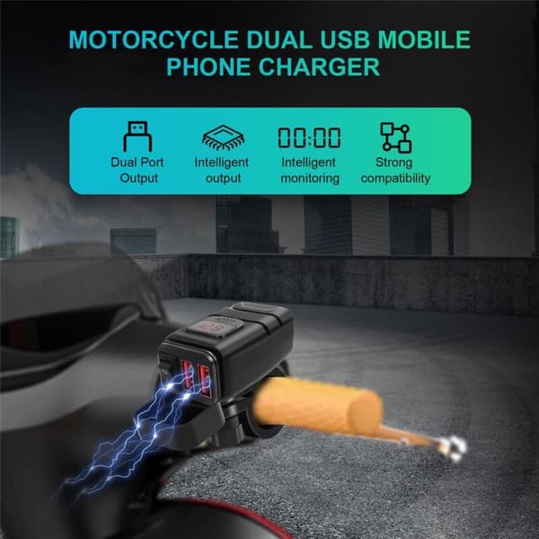 Vanntett dobbel USB 12V styreladning 3.0 lader med voltmeter USB laderadapter