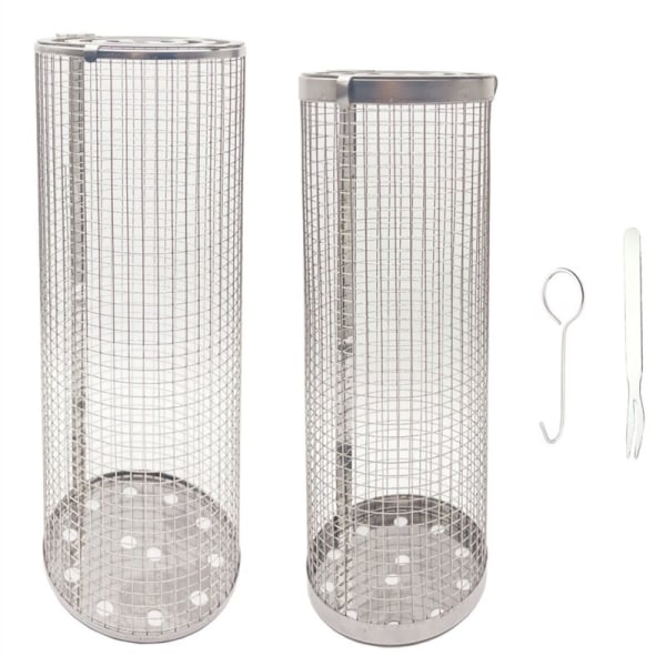 Rolling Grilling Baskets for Outdoor Barbecue, Large Stainless Steel Net Tube, Round Cage, Metal Wire Barbecue Cylinder