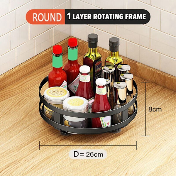 Roterende Kjøkkenkrydderstativ Krydderbeholdere Organizer Krukker Benkeplate Hjørne Flasker Tilbehør 8cm