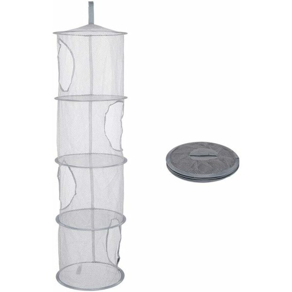 Portable Multifunctional Foldable Hanging Storage Net with 4 Compartments(Gray)-