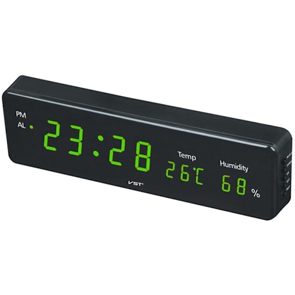 LED Digital Väggklocka Stor Skärm Elektronisk Sovrum med Termometer Hygrometer Skrivbordsklocka Bordsur Grön