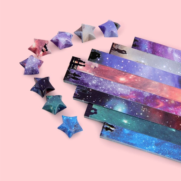 Star Origami Paper 8 Forskellige Designs Smukke Space Paper Kunsthåndværk til børn Glødende Stjernehimmel Voksen Skolelærer Foldet Origami Farverig Pap