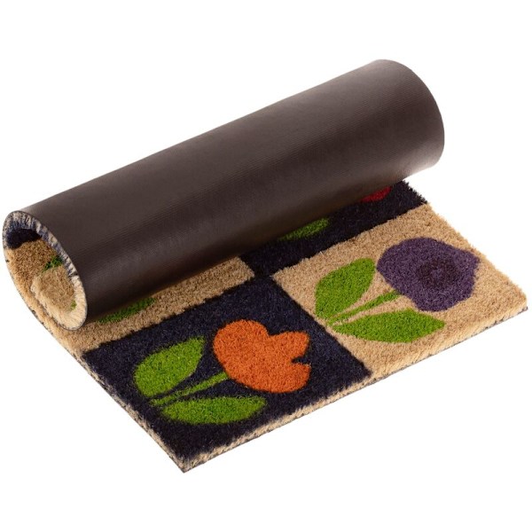 Luonnollinen kookosmatto sisäänkäynnille kukkakuviolla 60 x 40 cm