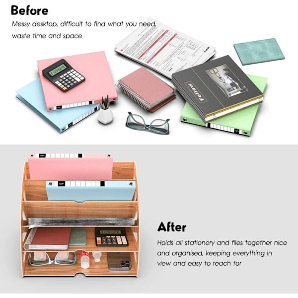 Kontor Oppbevaring Tre Skrivebord Organizer, Oppbevaringsboks for Filer, Brev, A4 Papir, Dokumenter A-