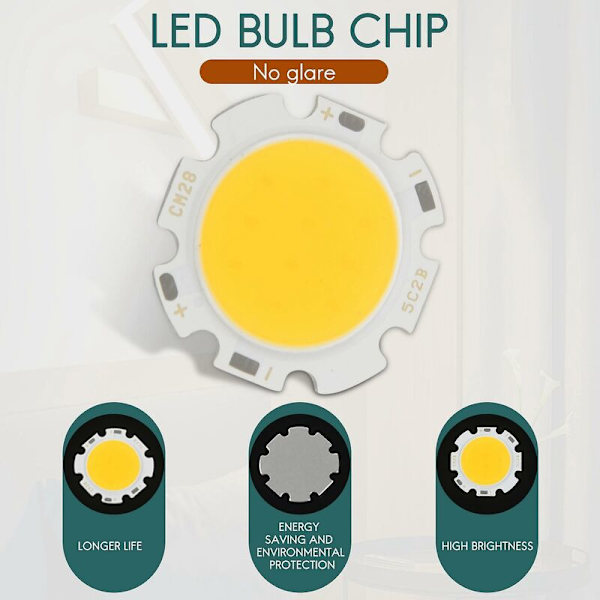 5w Chip Lys Rund Cob Super Led Lys Led Pære Pærer Varmt Hvid Dc15-17v