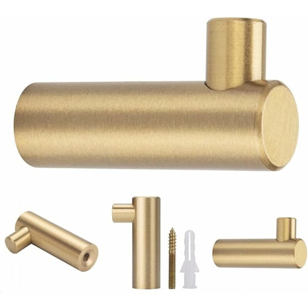 Sæt med 4 Børstet Messing Væghængte Krog 50mm x 12mm Guld Frakkekroge til Badeværelse Garderobe Håndklædeholder (L-Form)