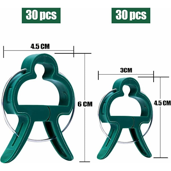 60 kasviklipsiä, 2 kokoa, uudelleenkäytettävät kasviklipsit (30 suurta klipsua ja 30 pientä klipsua)