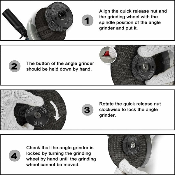 SDS Clic M14 snabbkopplingsmutter, för alla AEG, Black & Decker, Dewalt, Flex, Hitachi, Metabo, Makita vinkelslipar etc. (1 spännmutter), svart