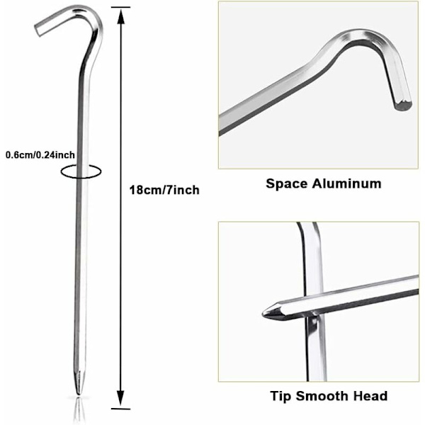 16 stk 18 cm teltplugger, aluminiumsteltplugger telttilbehør teltplugger for harde gulv - ideelt for hage, camping, fiske og telt