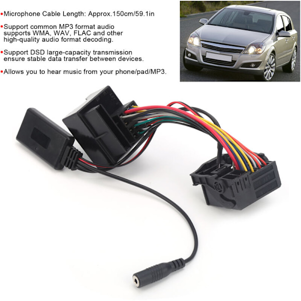 12-pins Bluetooth 5.0 AUX lydadapter med mikrofon 150 cm kabel for Opel CD30 CDC40 CD70