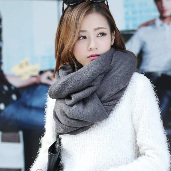 Vinter varm och köldtålig stickad set för kvinnor filtscarf enfärgad, mörkgrå