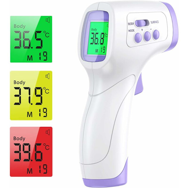 Infrarødt termometer med feberalarm 2 i 1 berøringsfritt pannetermometer med minnefunksjon, LCD-skjerm, infrarødt termometer for babyer og voksne