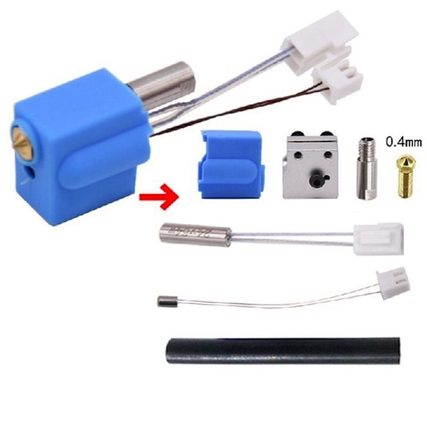 2X 3D-skriverdeler for Artillery X1 & Genius 0,4 mm dyse NTC100K termistor varmetubeblokk