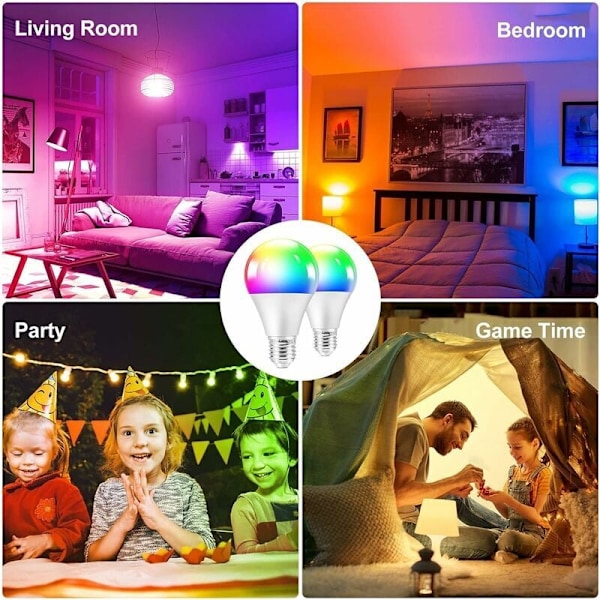 Färgade LED-lampor, 10W E27 LED RGBW-lampa med fjärrkontroll, minnesfunktion och timer, 12 färger och 7 ljusstyrkenivåer, stämningslampor