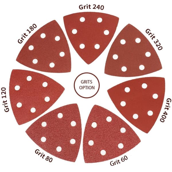 Triangl Poncag, Sanding Triangle 70 Hook and Loop Sanding Triangles 6 Holes Grit 60/80/120/180/240/320/400 Set of Triangular Abrasive Triangle Sandi