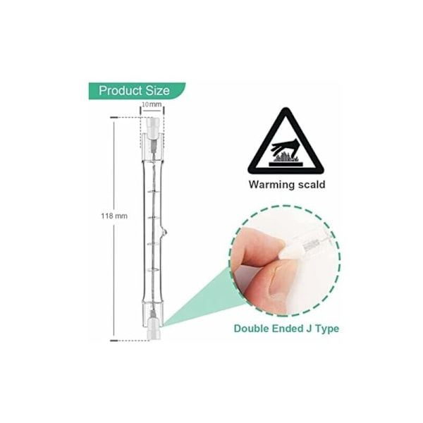 Sett med 5 R7S Halogenpære 118mm 200W 230V, R7S Halogenstav 118mm, R7S Halogenpære Dimmbar Halogenstav Lampe for Bygningsbelysning, Arbeidslandskap