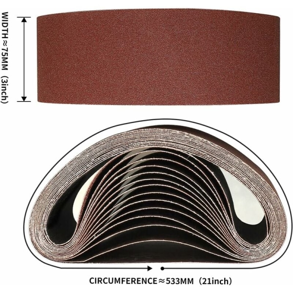 Sanding Belts 75x533 mm-10 Pieces of 80 Grit Sanding Belt for Sanding and Polishing with Belt Sander