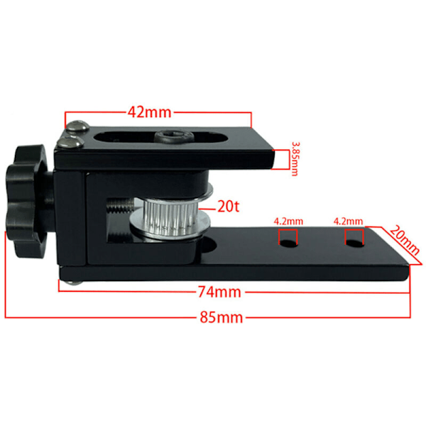 3D-printer 2020 Aluminiumprofil X Synkroniseringsremspenner Svart Passer for Ender3 CR10 osv. (6 mm returbredde)