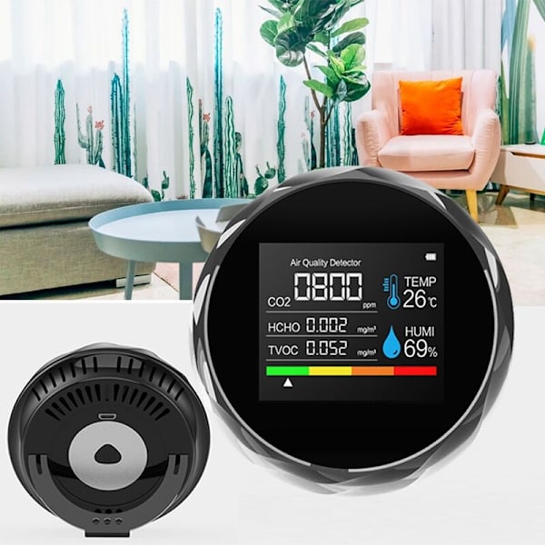 Gasdetektor CO2-måler Multifunktionel husholdningsluftkvalitetsmonitor Temperaturfugtighedstester LCD-display (hvid)
