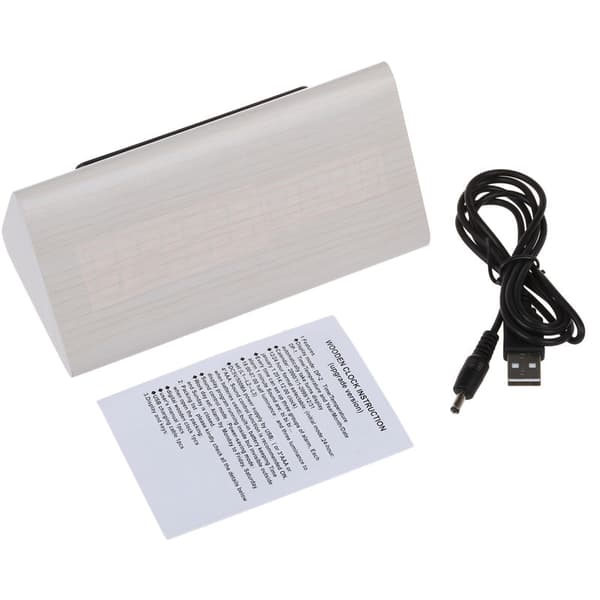【Röstyrda termometerkalender】Träväckarklocka Digital LED-klocka USB/AAA Trä Vit Vit LED