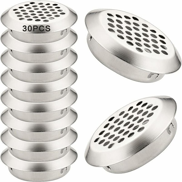 Round Stainless Steel Ventilation Grille 30 Pcs Air Exhaust Grille 35mm Ventilation Grille Stainless Steel Ventilation Grille for Kitchen Furniture