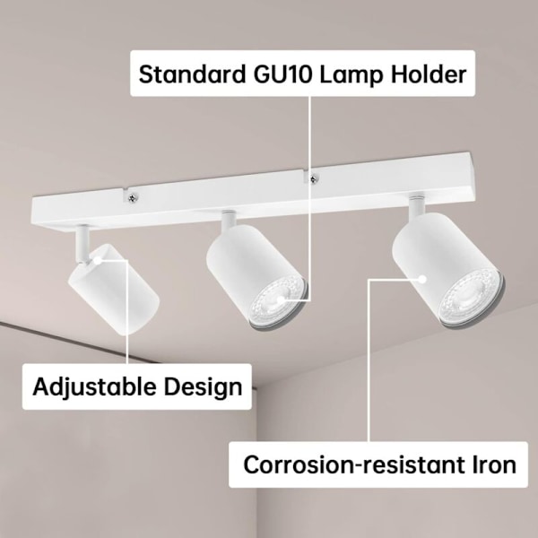 Takspot GU10, Taklampe 3 Spots Hvit, Justerbar Spottaklampe, Moderne Taklampe, Innendørs LED Taklampe for