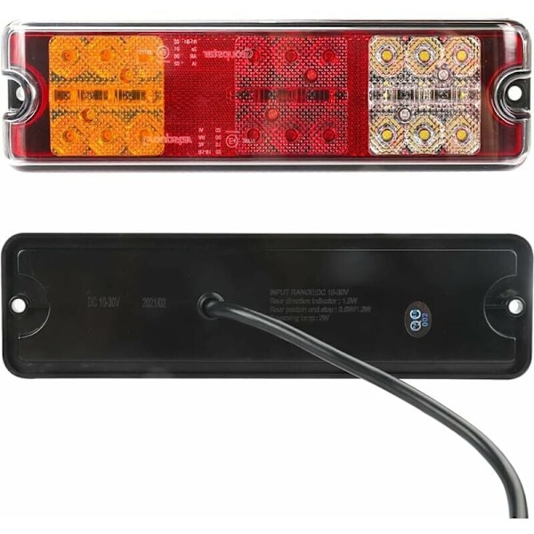 2 stk LED Trailer Baglygter 12V E-Godkendt Vandafvisende Bil Baglygter, 5 funktioner - bremselys, blinklys, baklys, positionslys