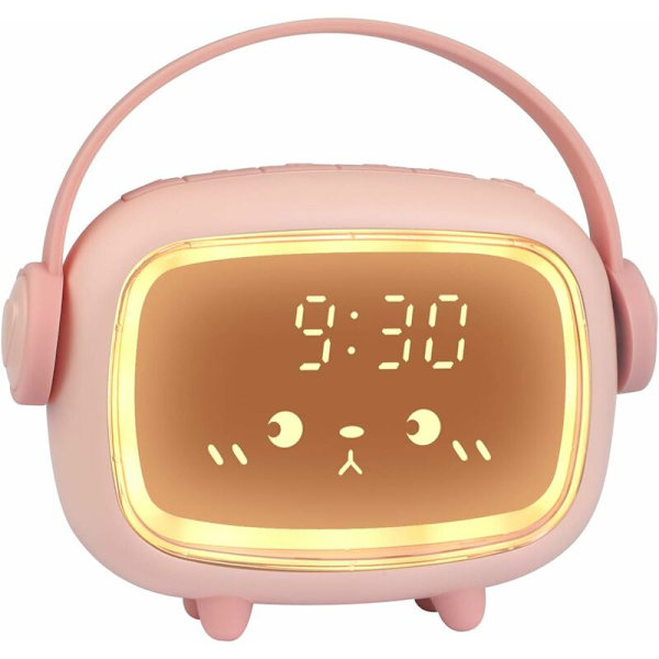 Digital Barnklocka för Barn, Barnklocka för Flickor och Pojkar, Digital Klocka, Ängel Nattskylt, LED-Väckarklocka med Ljus, Sänglampa, Rosa
