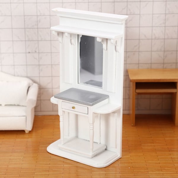 1/12 Dockhus Mini Sminkbord Möbler med Spegel Modell för Dockhus Kit Byggrum Dockor Makeup