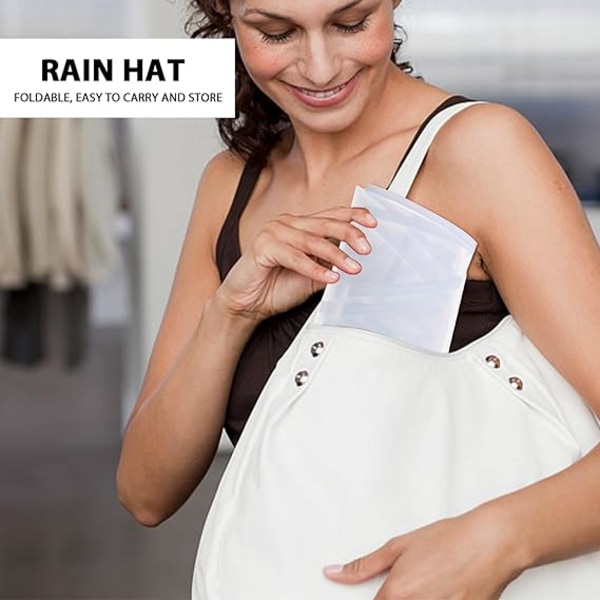 6-pack regnhatt, hårvårdsplast regnhatt, justerbar huvudomkrets, återanvändbar, lämplig för utomhusbruk för män och kvinnor, vit