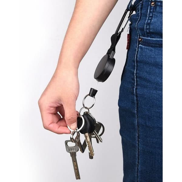 2-pack infällbar nyckelring, infällbar ID-brickahållare med 60 cm stålkabel