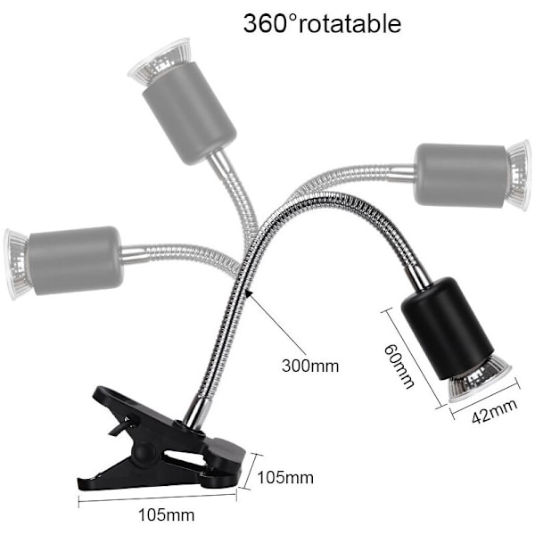 1 UVA UVB 50W pærer, krybdyrlampe, opvarmning, landskildpaddelampe med lang sokkel, 360° rotation til krybdyr og padder [energiklasse A+]