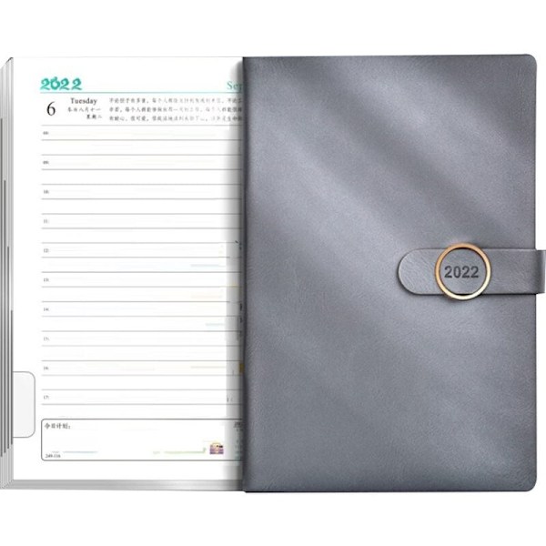 2022 Planlægger Organizer A5 Notebook og Journal Spænde Notesblok Kontor Skitsebog Papirvarer Studerende Notebook Journal, Grå