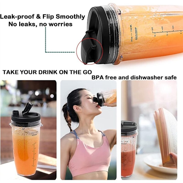 24 Oz Begerblender-Reservedeler med Tettende Lopp og Rengjøringsbørste Kompatibel med Auto IQ Blender