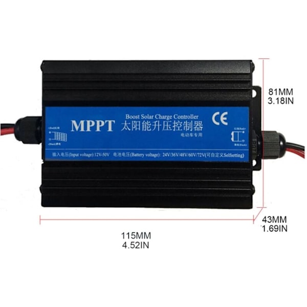 MPPT Boost Solar Charge Controller 300W Lader Bilbatteri Ladespenning Regulator 24/36/48/60/72V Lader Regulator