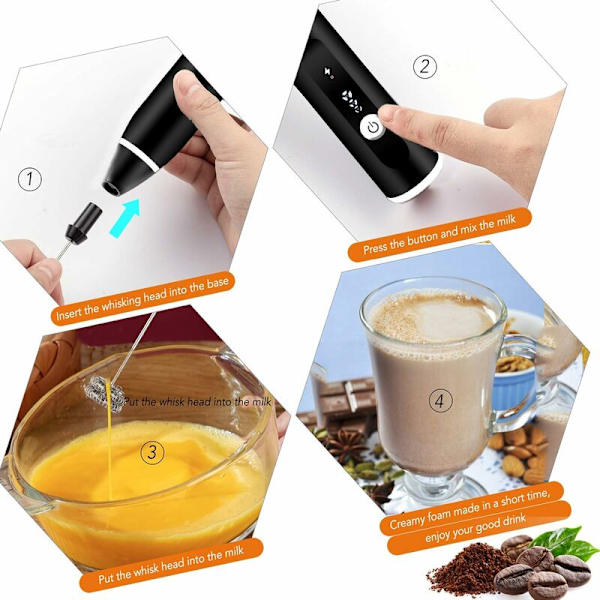 Dobbel visp elektrisk melkeskummer, USB-oppladbar kaffeskummer, 2 i 1 håndholdt melkeskummer eggeblander, Sunny