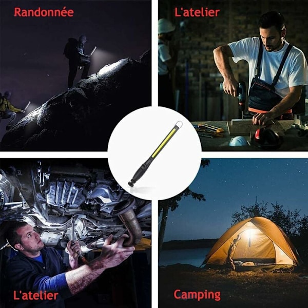 2 stycken LED-magnetiska arbetslampor Super ljusa laddningsbara ficklampor för garage, camping, vandring, bilreparation, nödsituationer [Energiklass A]