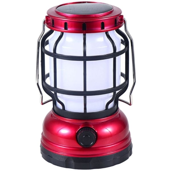 Solar Lantern Camping Lantern Camping Lamp with Emergency Power Bank Flickering Flame LED Hanging (Red)