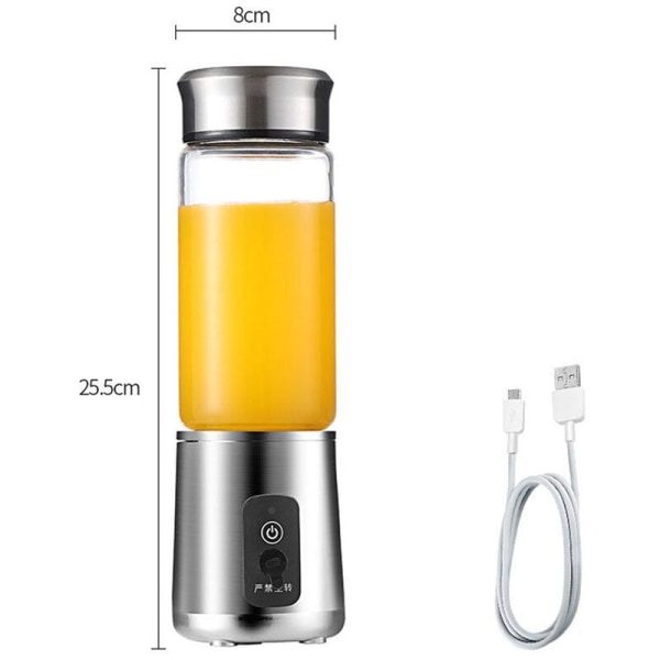380 ml bärbar juicepress, multifunktionskoppmixer, USB-laddning, 6 blad, mixer, juicekopp, fruktextraktorer, juicetillverkare, silver