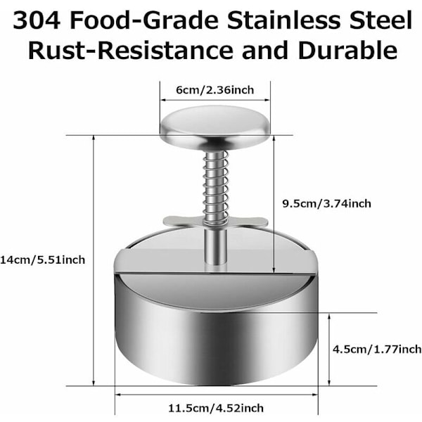 Piirakkapressin, 304 Ruostumattomasta Teräksestä Tehty Hamburgeripressin, Säädettävä Maalattu Naudanlihapiirakkapressin, Tarttumaton Hamburgeripressin Juhliin