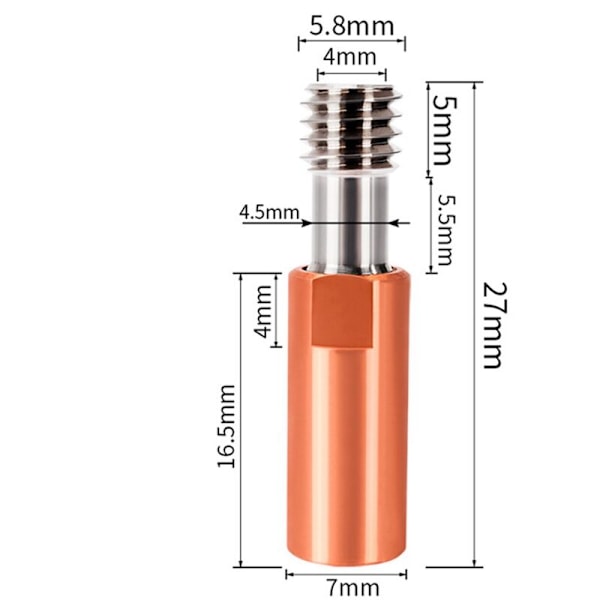 5 stk All Metal CR10-TCrazy Heat Break Titan Kobber Hals 27Mm for CR10 -10S Hotend 3 3D Printer