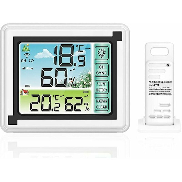 Trådløs vejrstation med udendørs sensor digitalt termometer og hygrometer indendørs udendørs justerbar baggrundsbelysning med stort LCD-display til hjemmet
