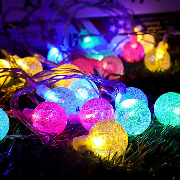 Solcelledrevne lysslynger, 7m 50 LED julelys med 8 lysmoduser, vanntette krystallkulegirlandere for jul, hage, uteplass (fargerik)-