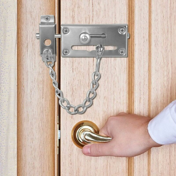 1 st stöldskyddskedja i rostfritt stål för dörrlås, silver, säkerhetsskydd för hem, hotell, tillförlitligt skydd för familjen