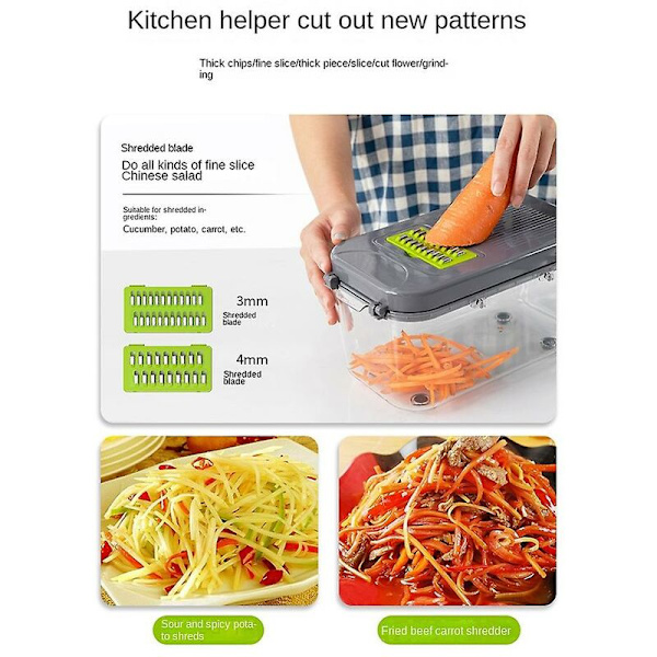 Slicer för grönsaker, rivjärn, hackare, förvaring, förvaringslåda, köksredskap