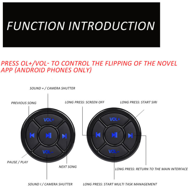 Bluetooth Trådlös Multimedia Knapp Fjärrkontroll Bil Cykel Styre Fjärrkontroll Musik för Telefon Surfplatta